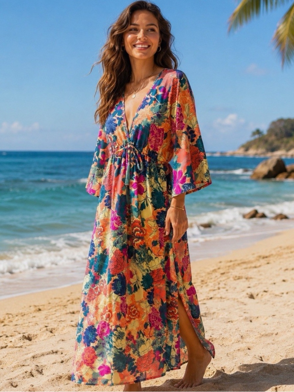 NWT Cosita Linda Floral Print Maxi Dress - Swim Cover-up - L